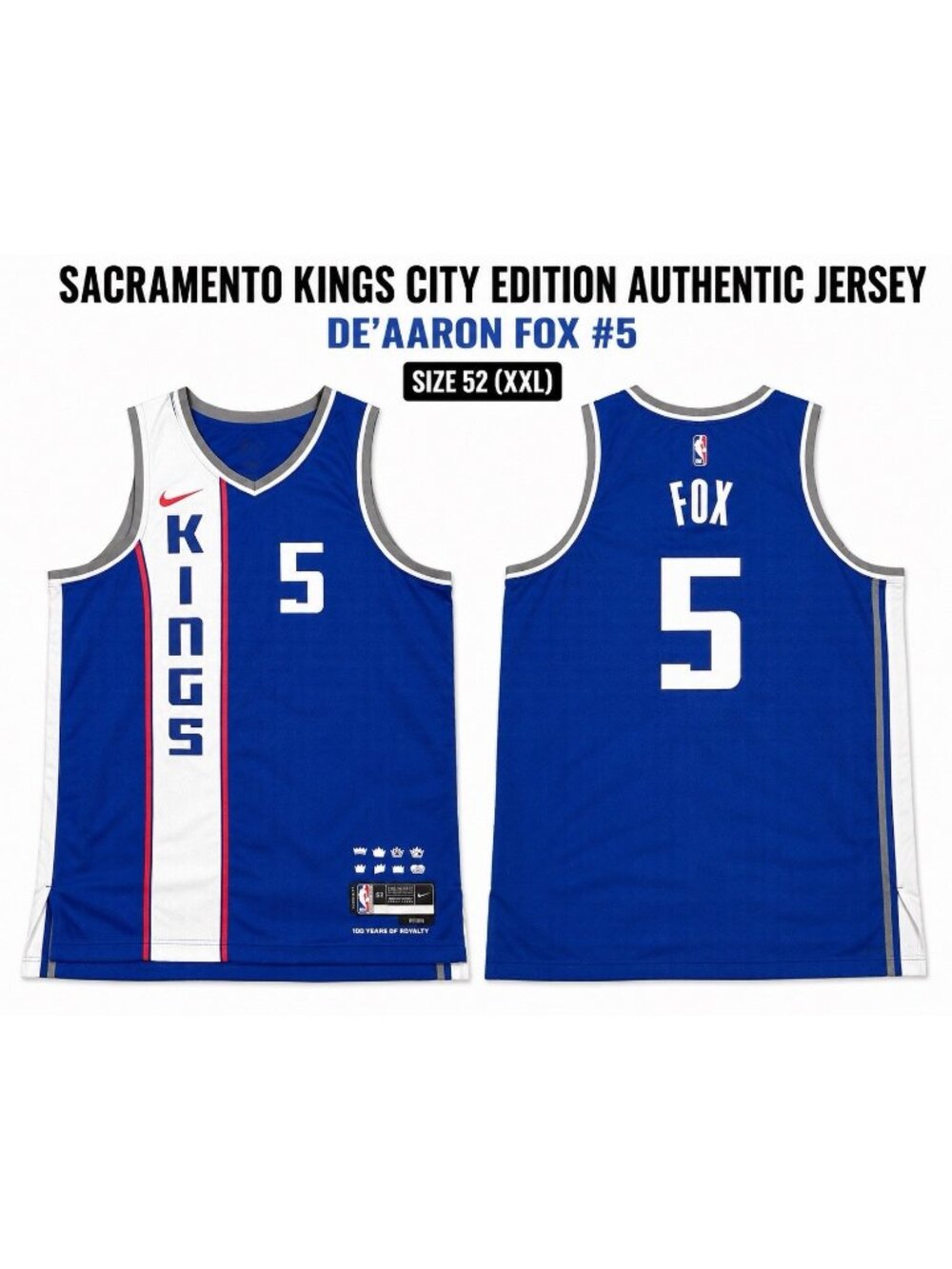 Nike De’Aaron Fox #5 Sacramento Kings City Edition Authentic Jersey Sz 52 XXL